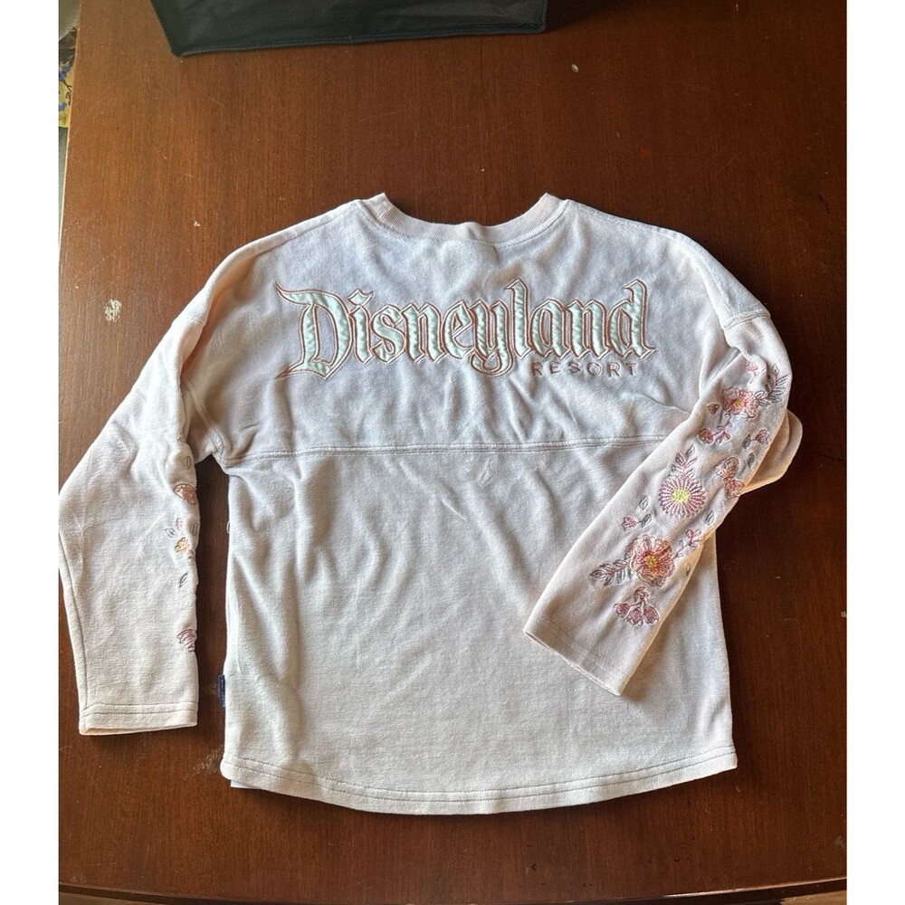 DISNEY VELOUR BABY PINK/peach SPIRIT JERSEY WITH EMBROIDERED FLOWERS